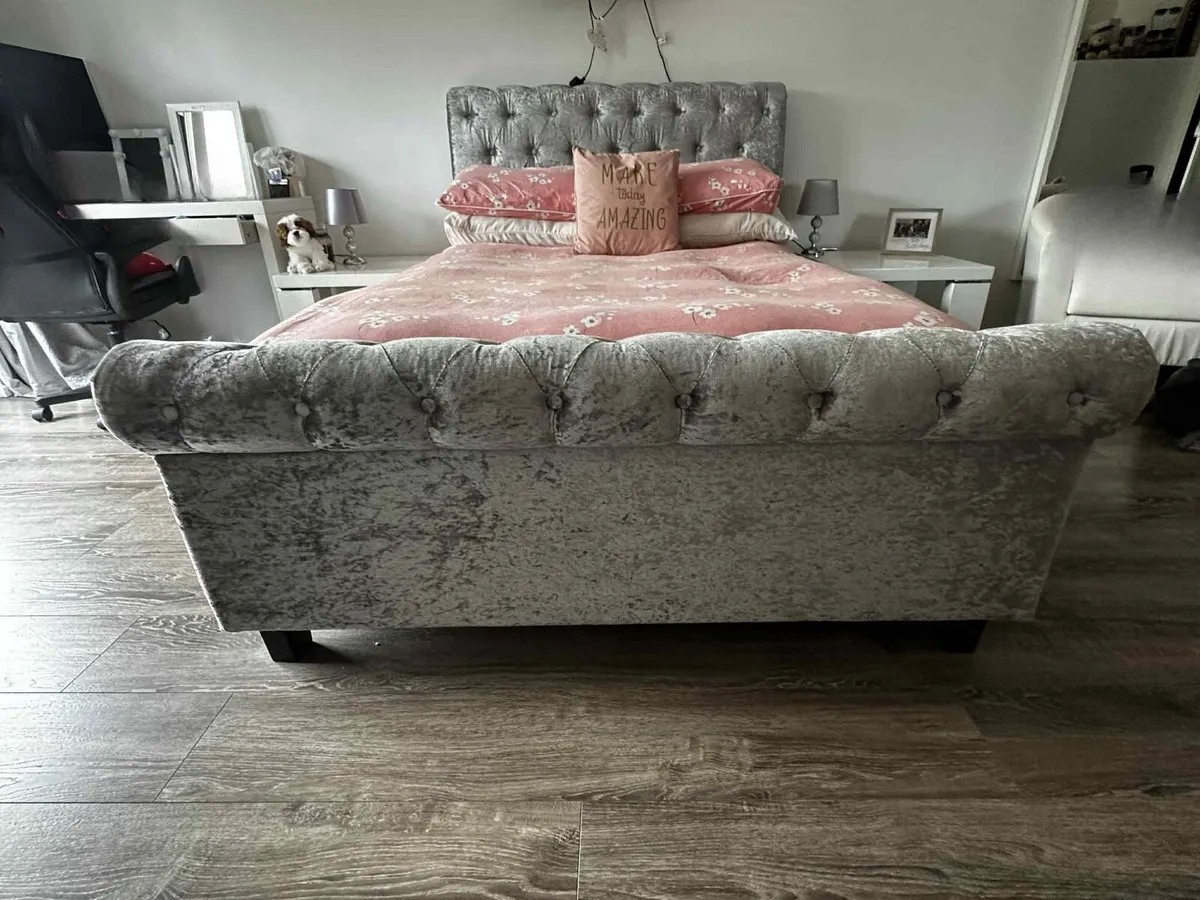 Grey Plush Double Bed Frame - Image 2