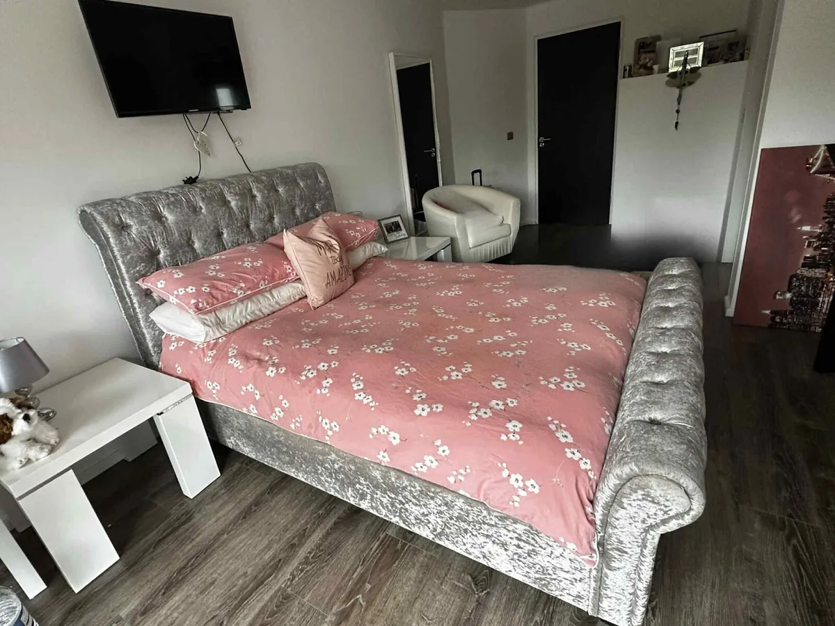 Grey Plush Double Bed Frame - Image 3