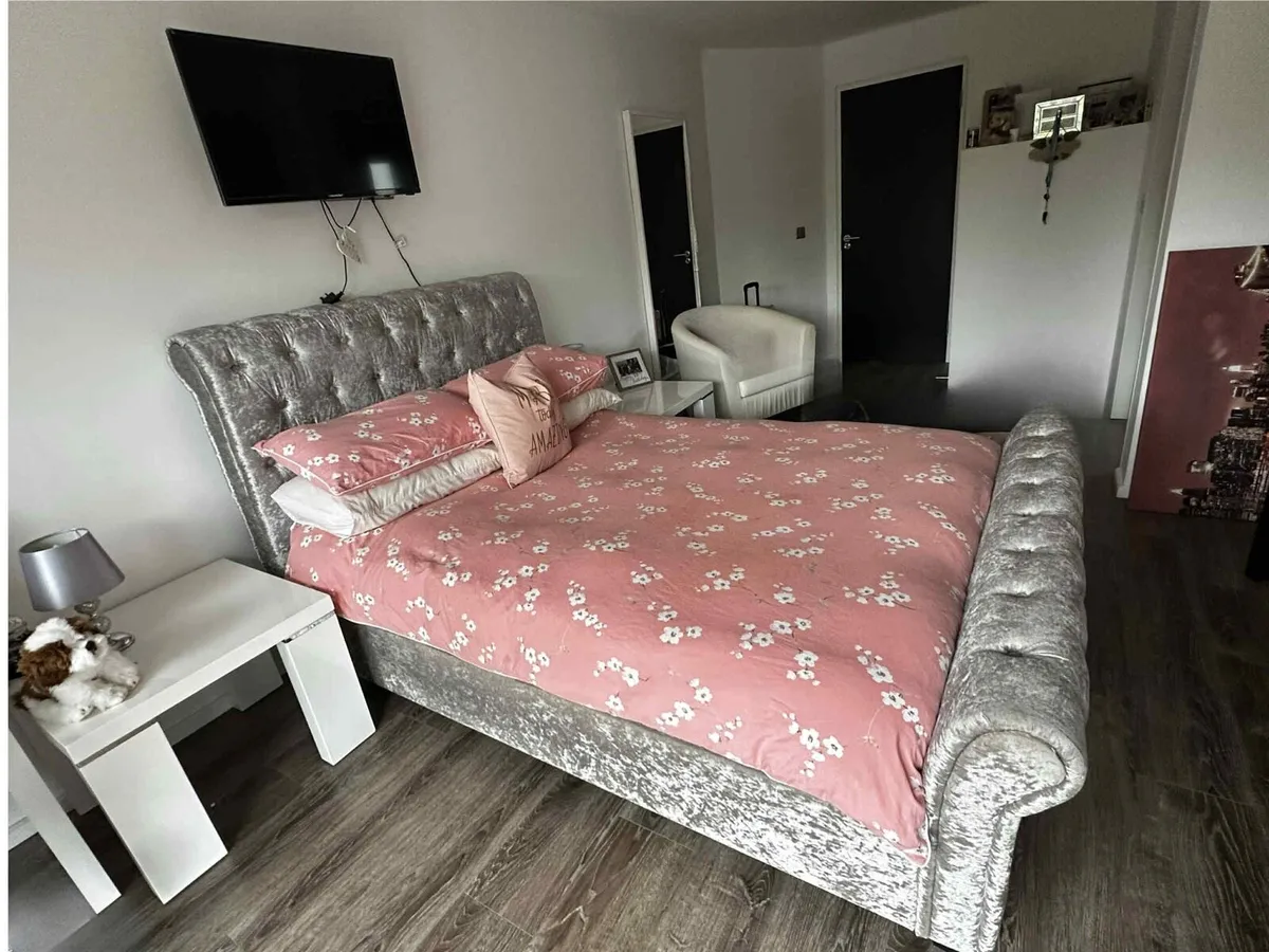 Grey Plush Double Bed Frame - Image 4
