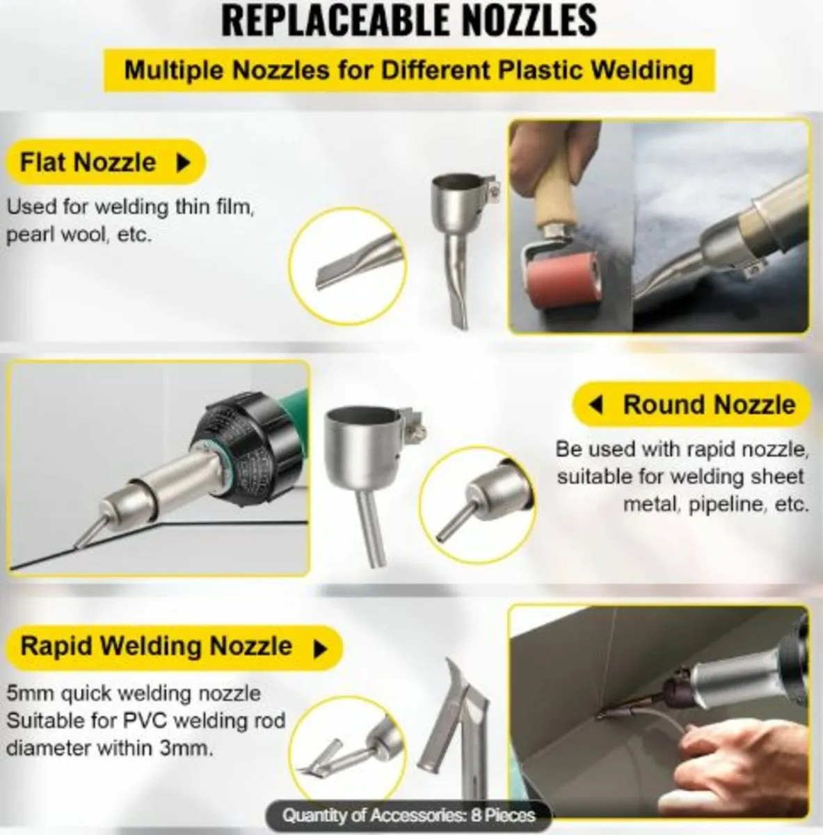 Roofing Welder,8 Pcs PVC Welding Gun,1600W Hot Air - Image 3