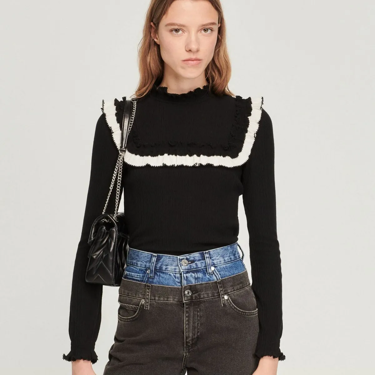 Sandro Black Ribbed Knit Mock Neck Top 12UK/40EU - Image 2