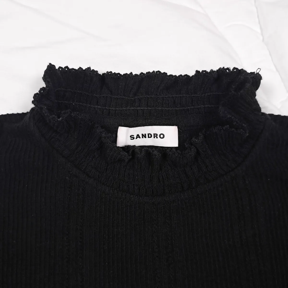 Sandro Black Ribbed Knit Mock Neck Top 12UK/40EU - Image 3