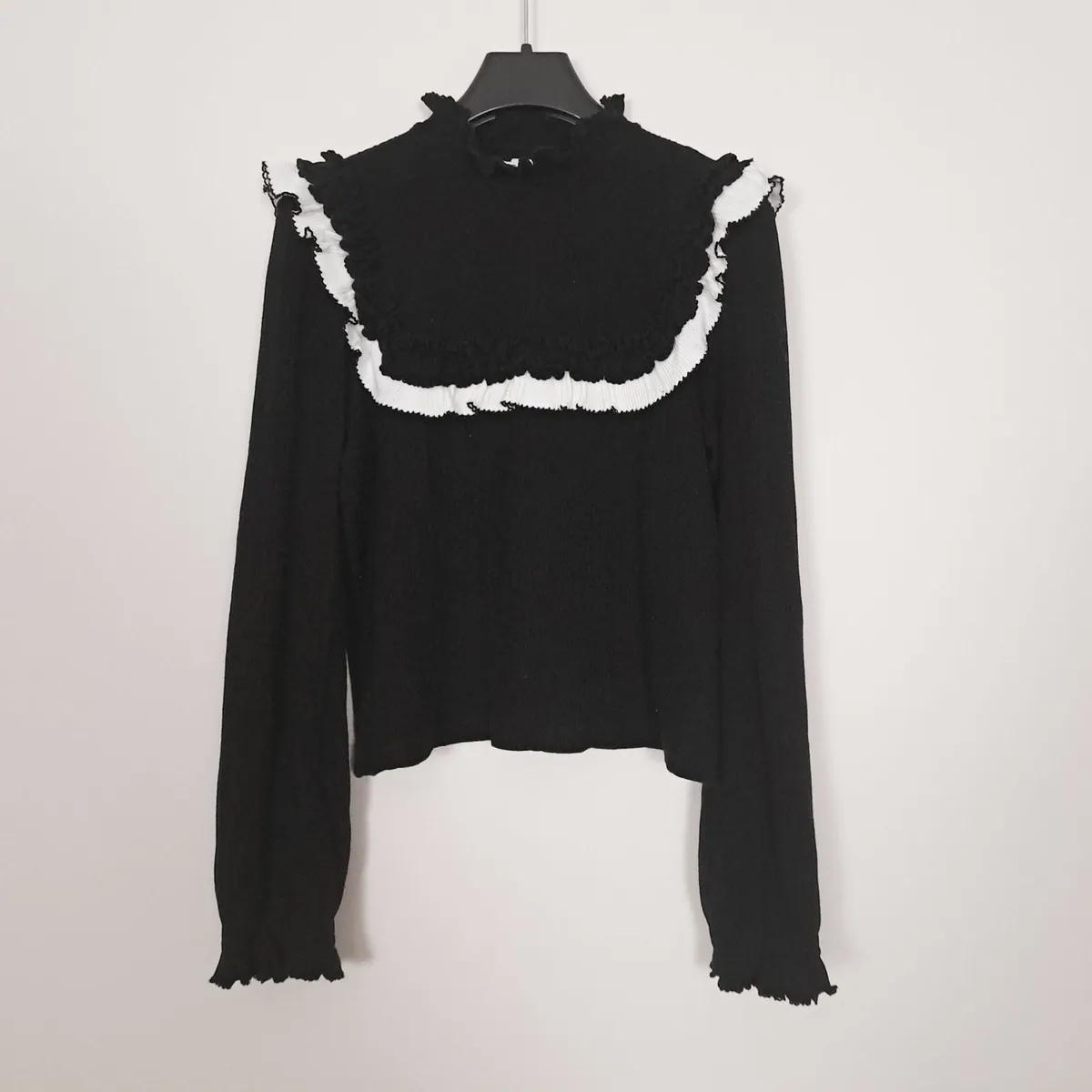 Sandro Black Ribbed Knit Mock Neck Top 12UK/40EU - Image 1
