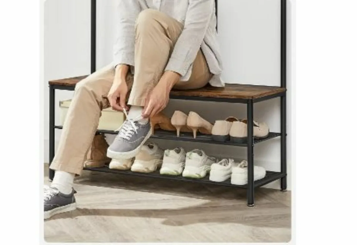 Coat Rack with Hooks Mirror Bench - Image 1