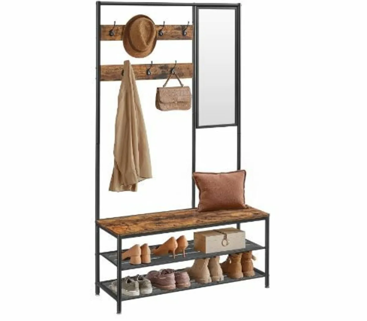 Coat Rack with Hooks Mirror Bench - Image 2