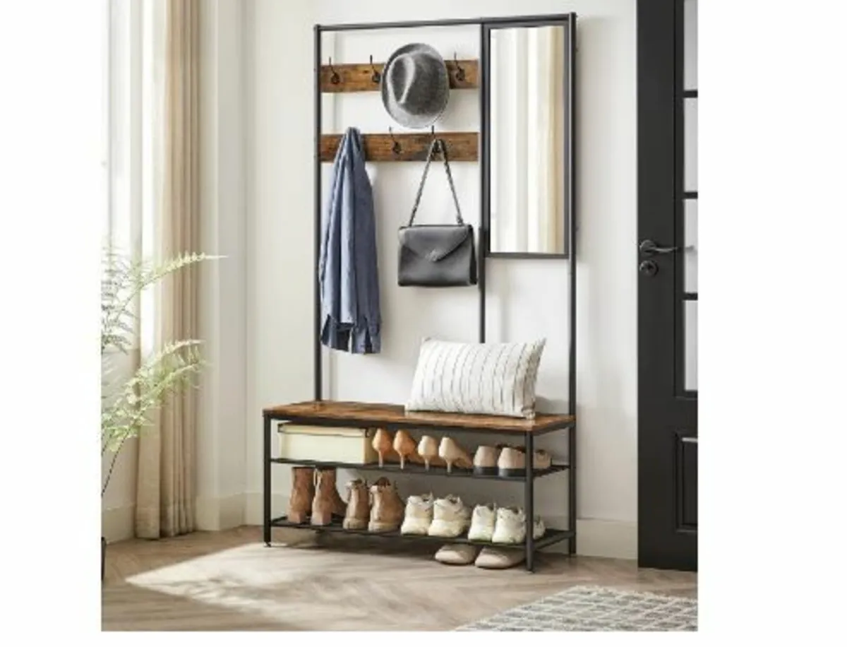 Coat Rack with Hooks Mirror Bench - Image 4
