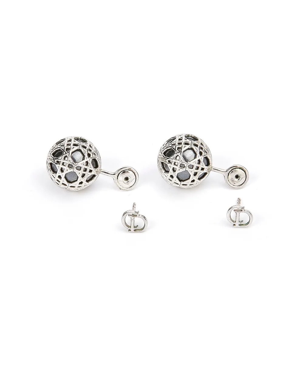 Christian Dior Pearl Cannage Silver Earrings - Image 2