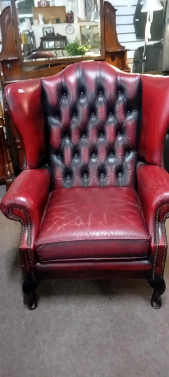 Vintage Rwal Leather Chesterfield Wingback Armchai