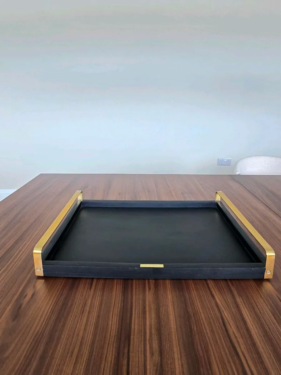 Large rectangle wooden black & gold tray - Image 2