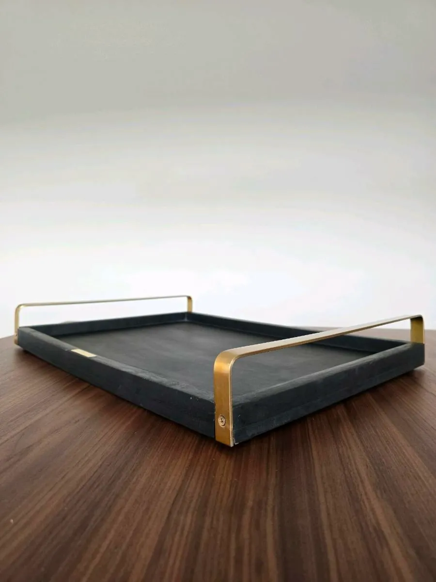 Large rectangle wooden black & gold tray - Image 1