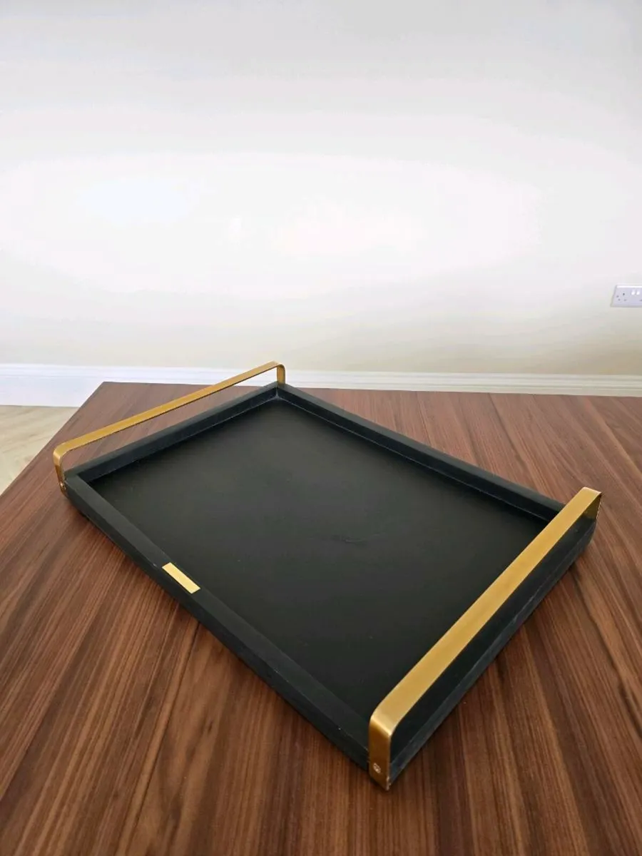 Large rectangle wooden black & gold tray - Image 3