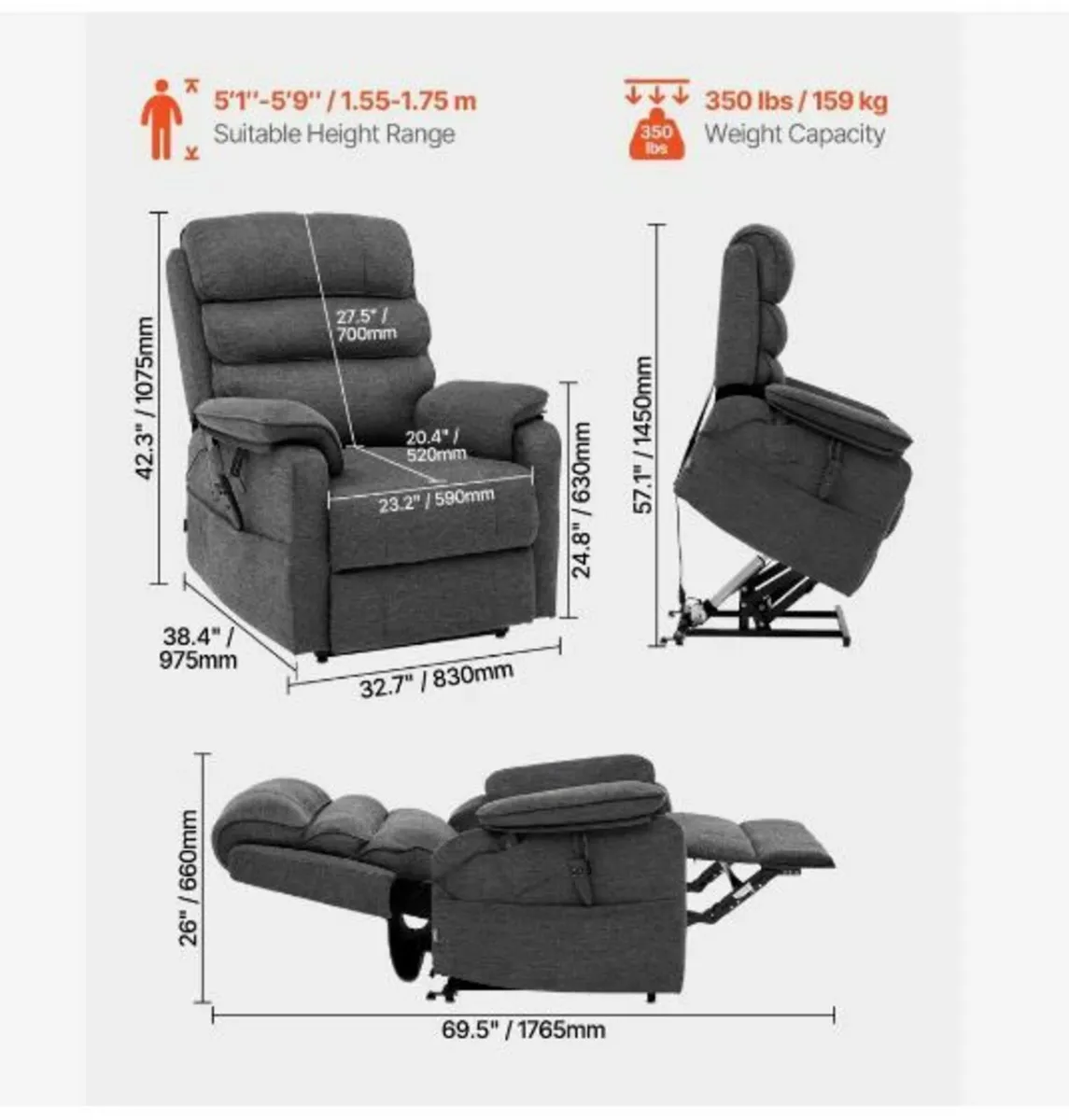 Power Lift Recliner Chair, Lift Chair with Heat - Image 4
