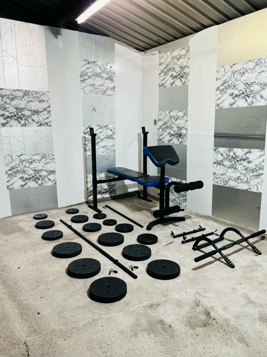 50KG BARBELL SET ADJUSTABLE BENCH BARBELL DUMBLS - Image 1