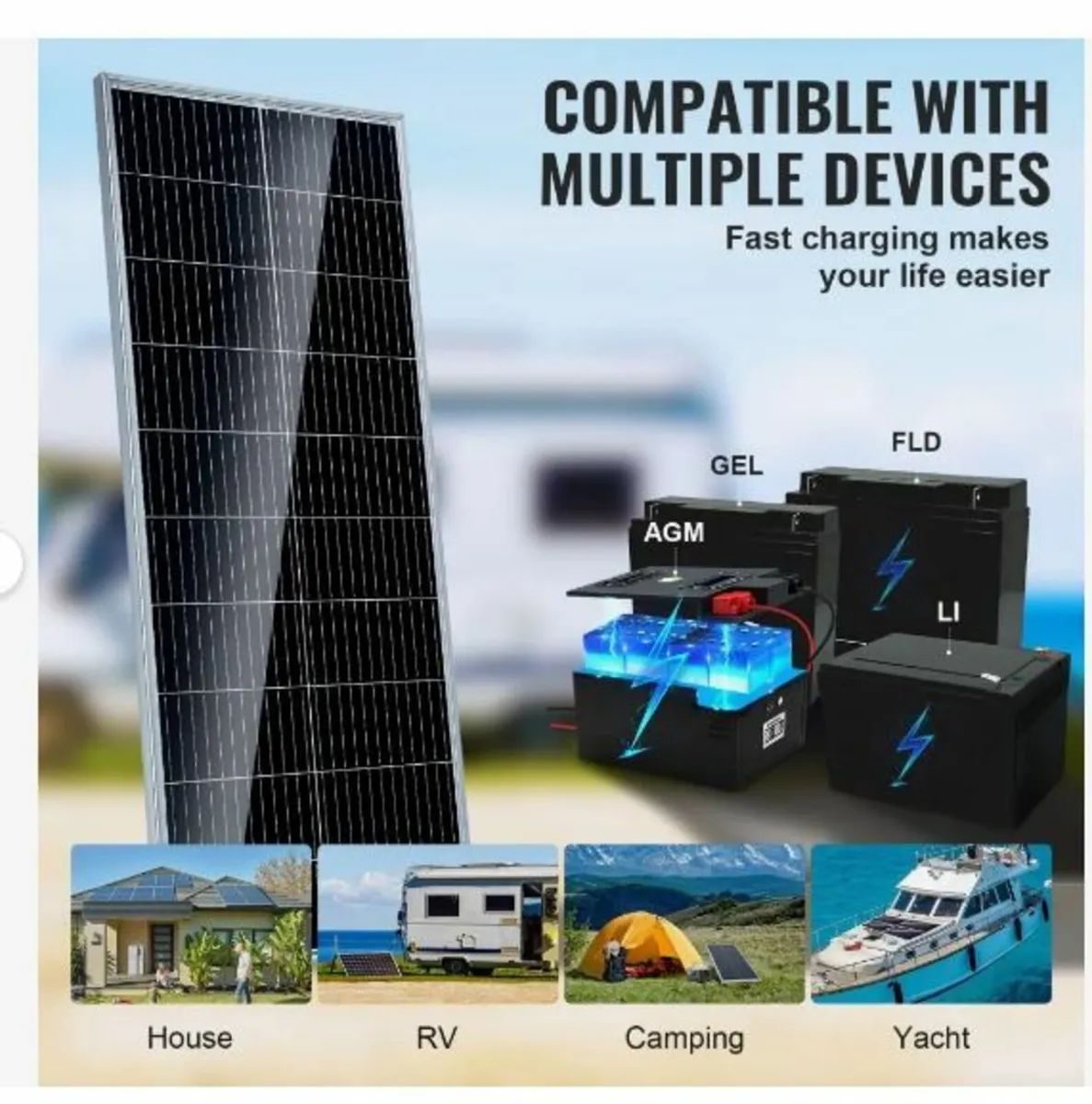 100W Monocrystalline Solar Panel Kit, 12V - Image 3