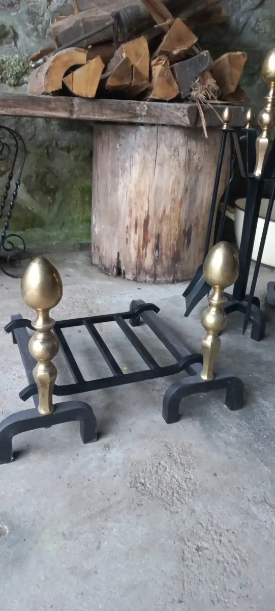Antique Fire Dogs Fire Grate And Fire Set - Image 2