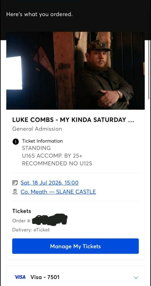 Luke Combs Tickets × 4 Slane Castle Saturday Night - Image 3