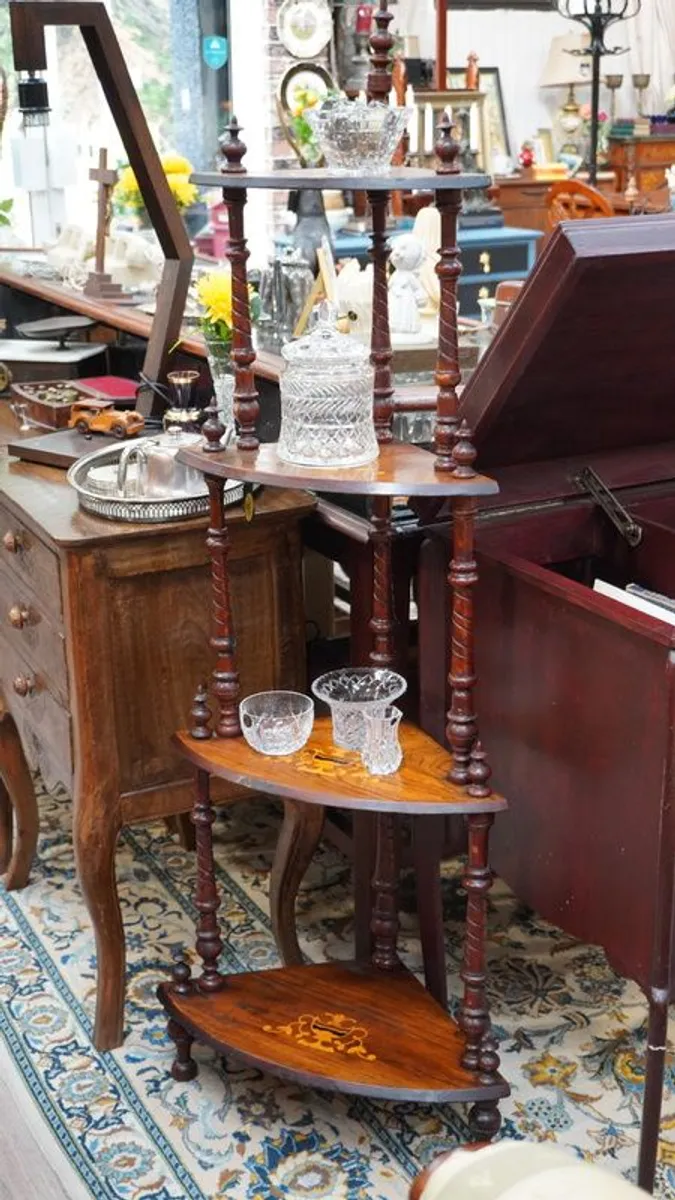 Antique Corner Whatnot Etagere with Marquetry - Image 1