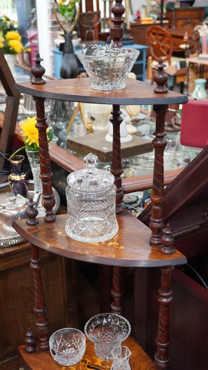 Antique Corner Whatnot Etagere with Marquetry - Image 2