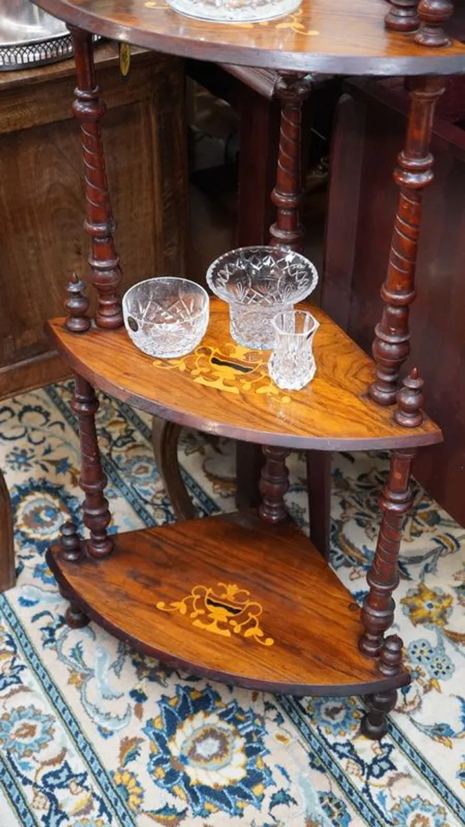 Antique Corner Whatnot Etagere with Marquetry - Image 3