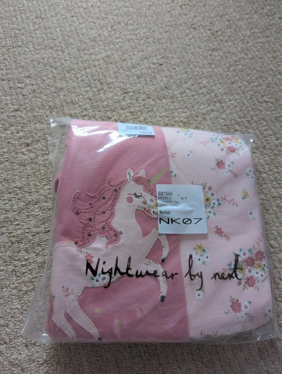 New Next Pajamas pink unicorn/pink floral - Image 1