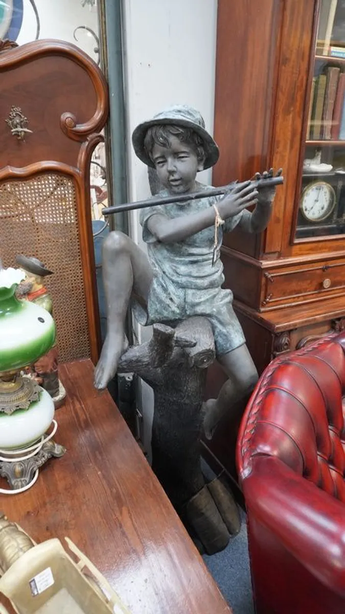 Stunning Bronze Sculpture of a Boy Playing Flute - Image 2