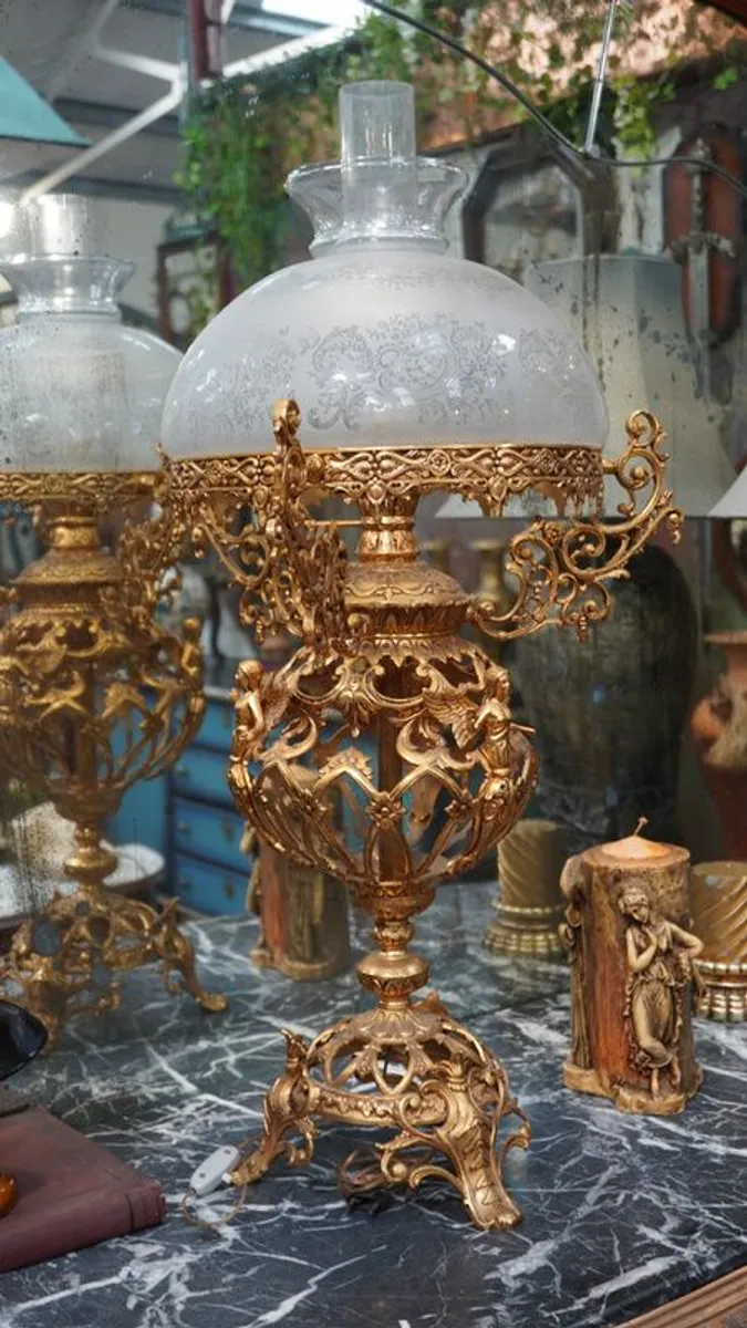 Ornate Antique Metal Lamp - Image 1