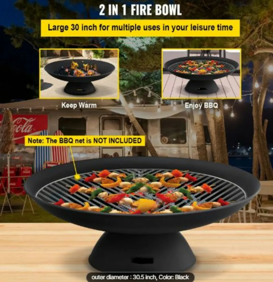 Fire Pit Bowl, 30-Inch Deep Round Cast Iron Fire - Image 2
