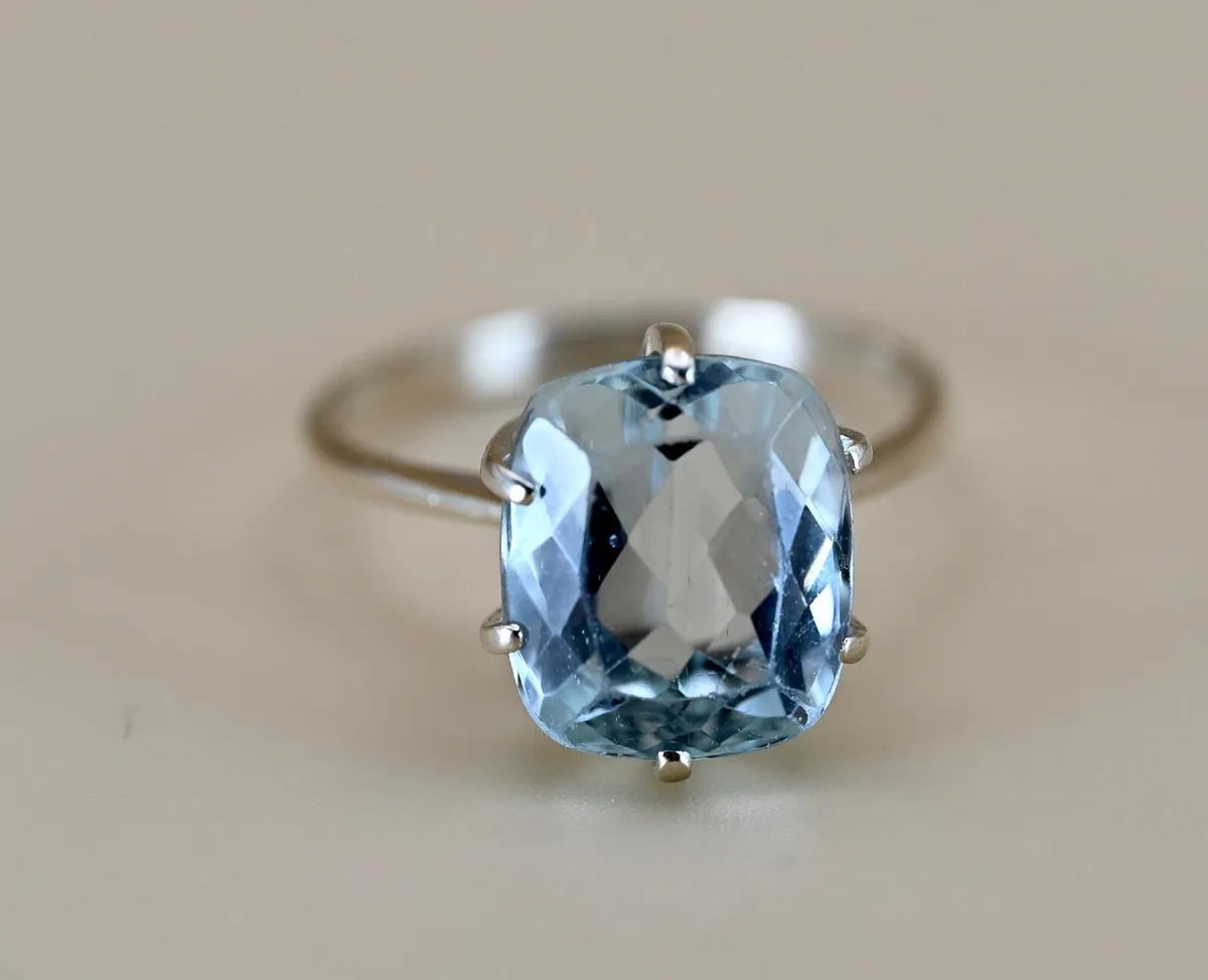 Vintage 1940s Aquamarine Solitaire Ring - Image 3