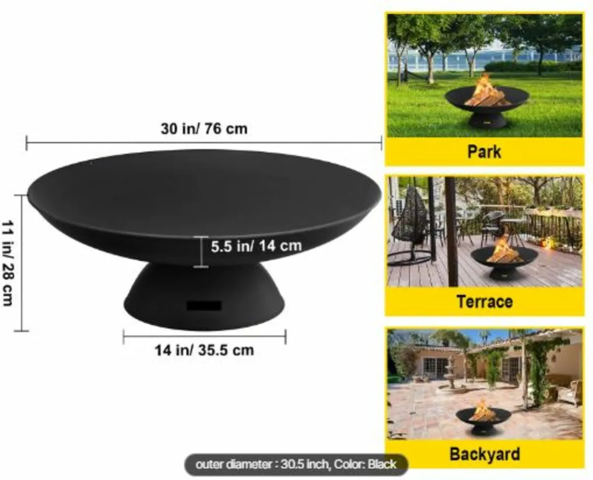 Fire Pit Bowl, 30-Inch Deep Round Cast Iron Fire - Image 3