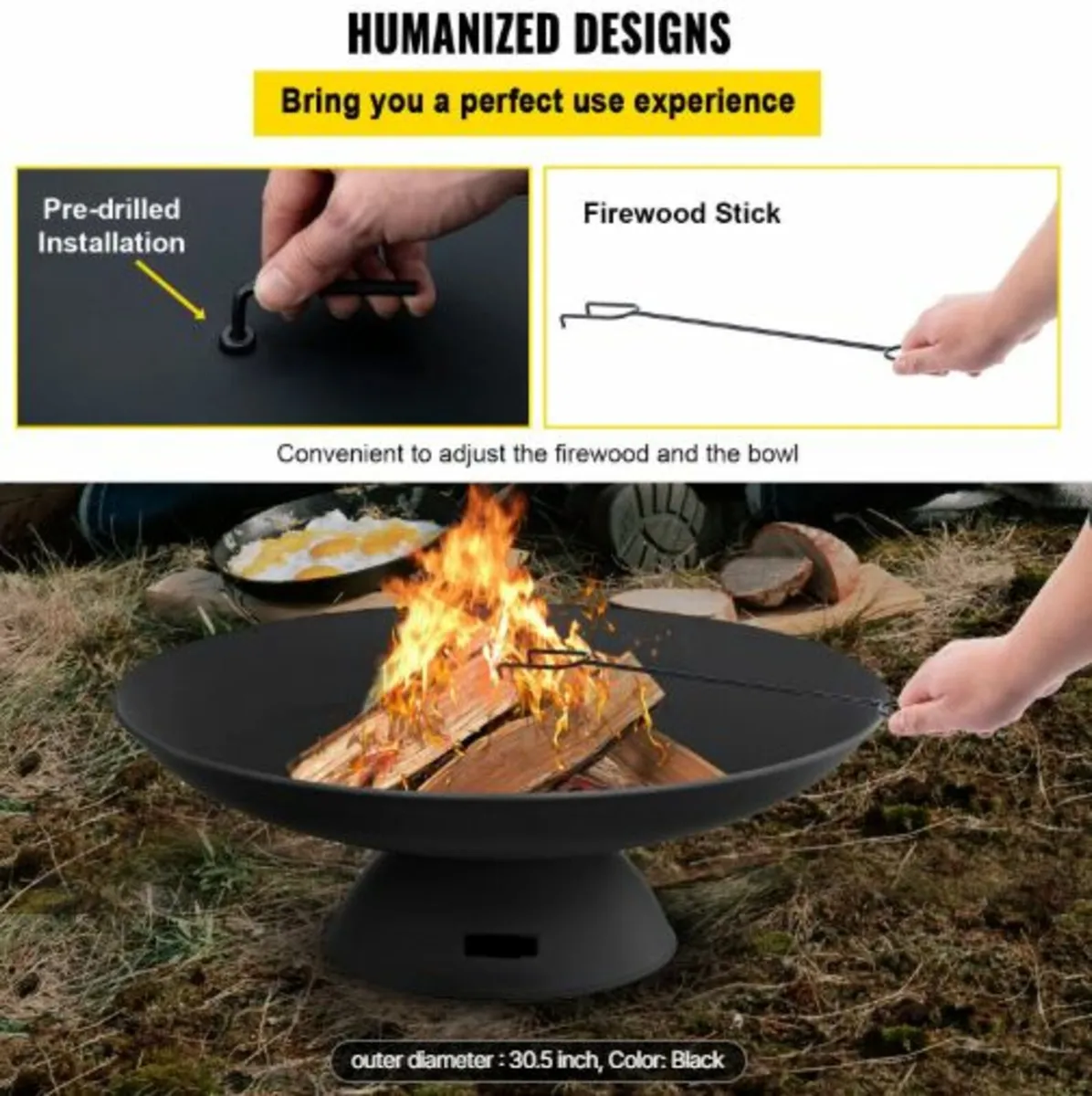 Fire Pit Bowl, 30-Inch Deep Round Cast Iron Fire - Image 4