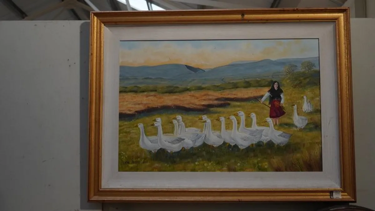 Original Oil Painting by Diane Lavery (2003) Shepherdess with Geese - Image 1