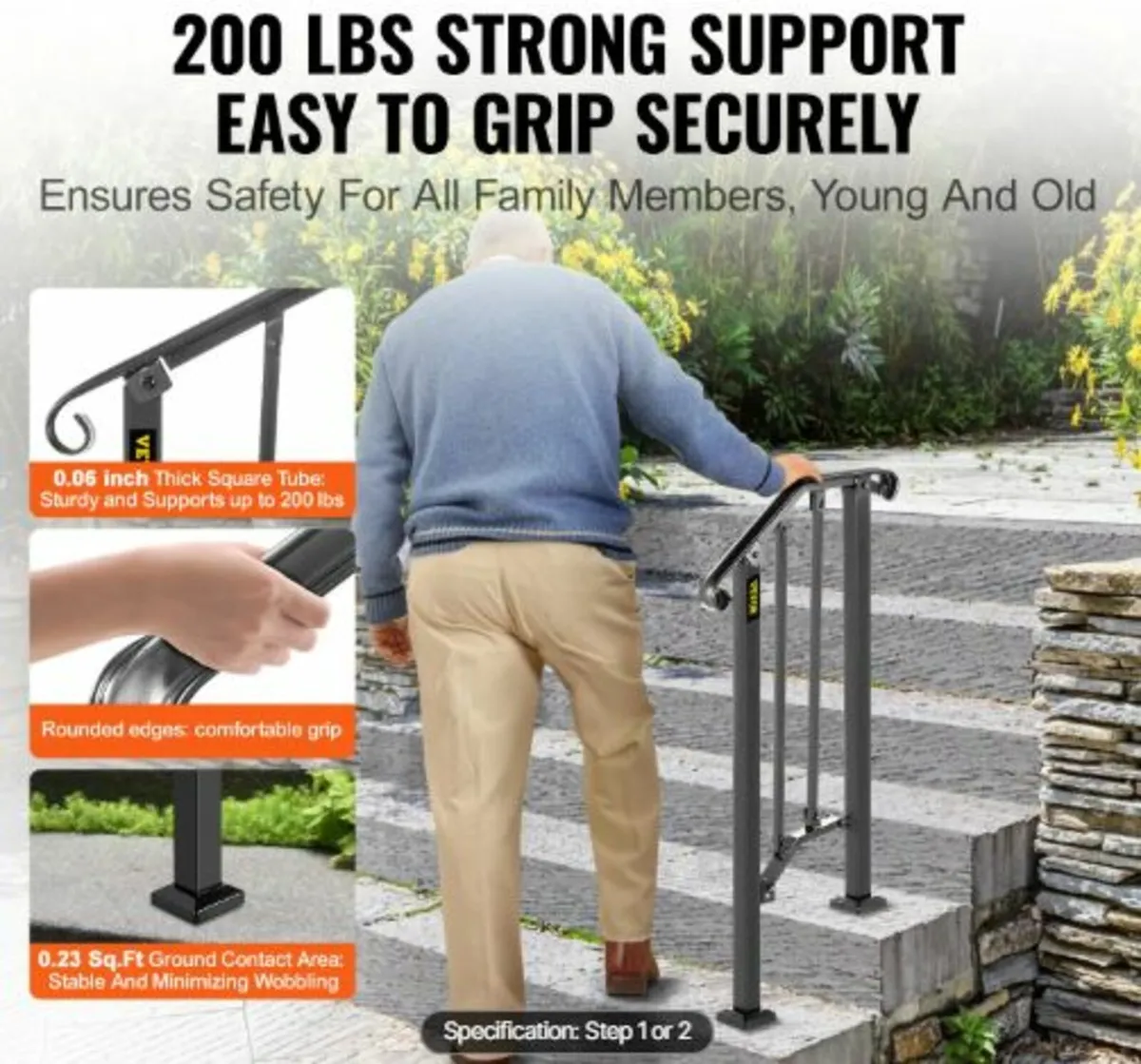 Handrail Picket #1 Fits 1 Step Matte Black - Image 2