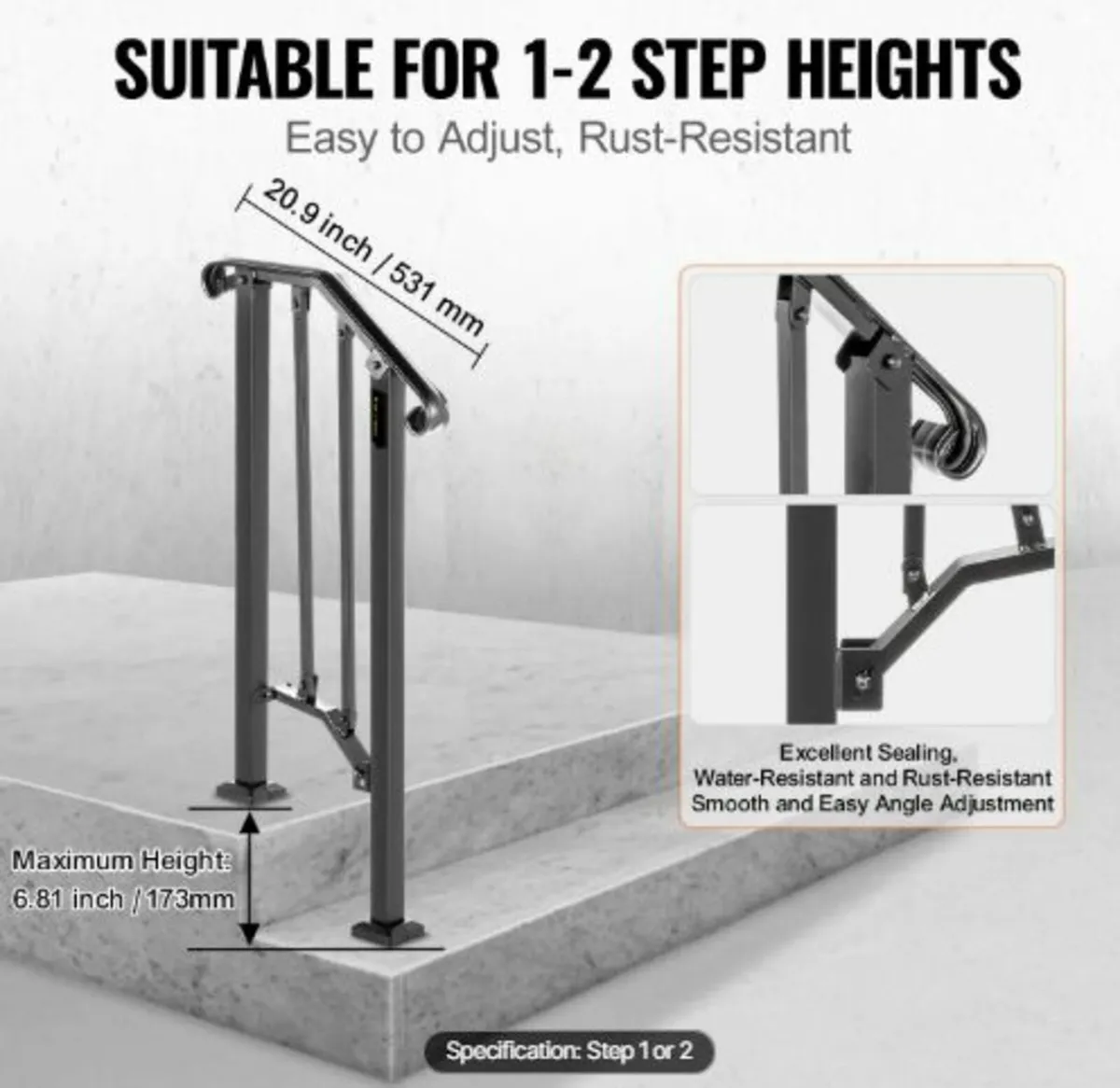 Handrail Picket #1 Fits 1 Step Matte Black - Image 4