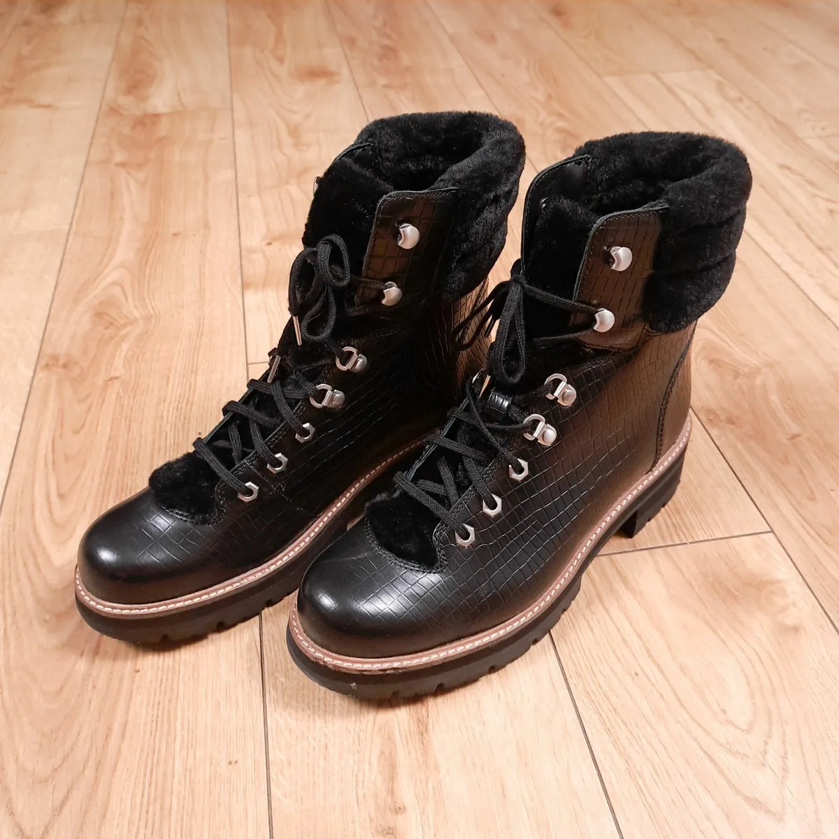 Clarks Orianna Black Hiker Boots Croc 8UK/42EU - Image 1