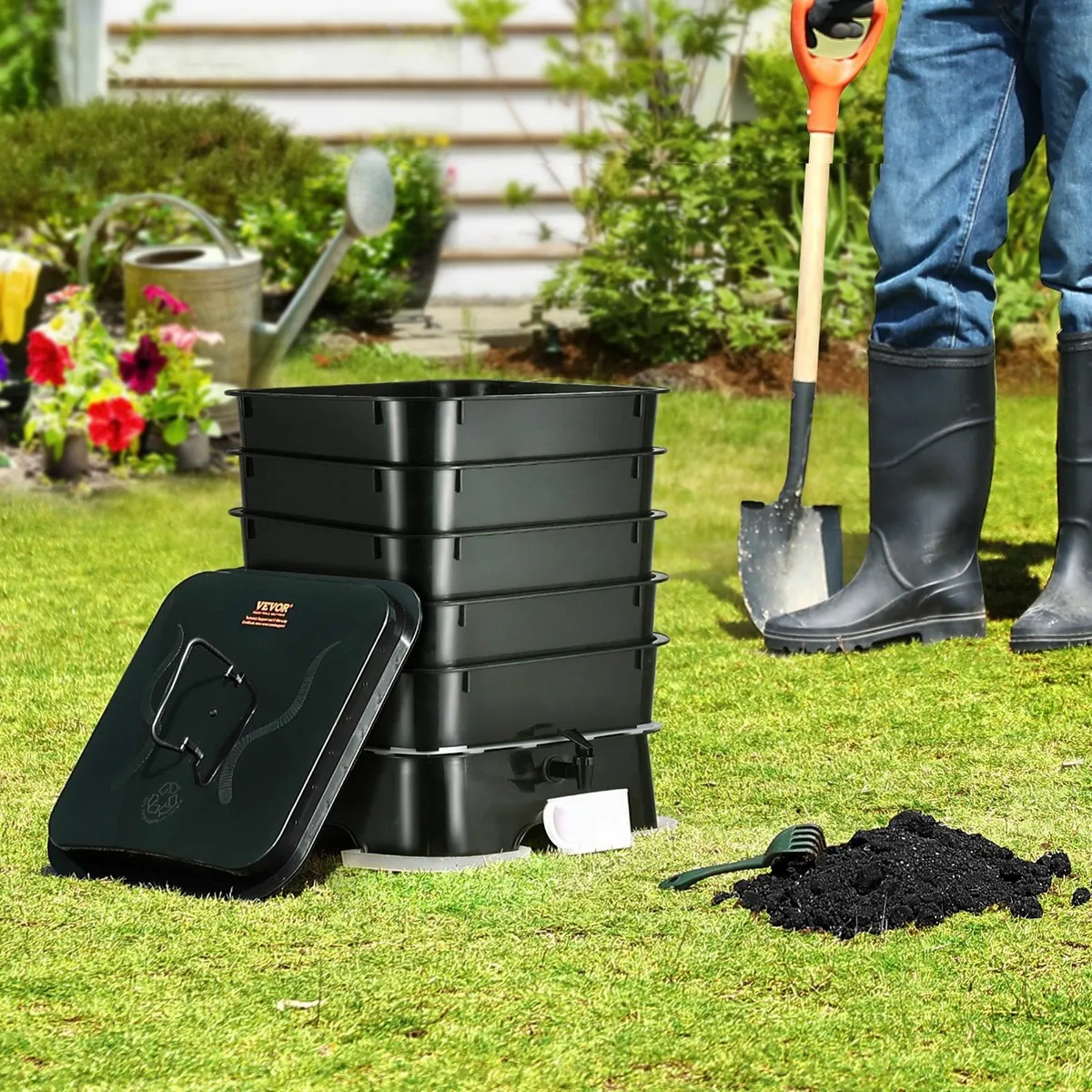 5-Tray Worm Composter, 50 L Worm Compost Bin - Image 2