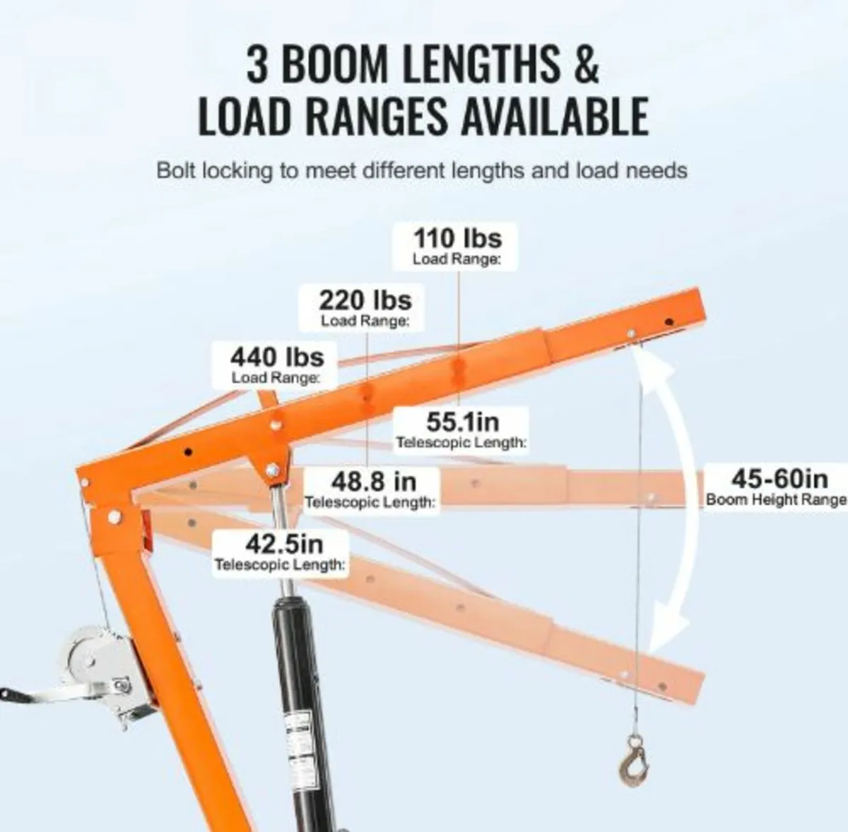 Hydraulic Pickup Truck Crane, 500 lbs Capacity,360 - Image 2