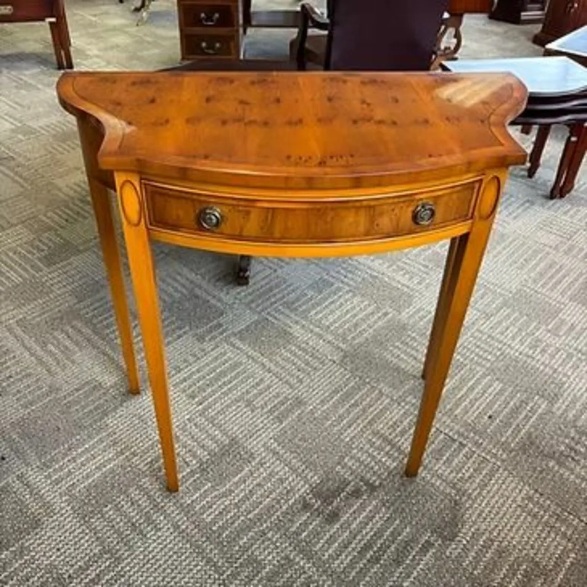 Beautiful bow front yew console table & drawer