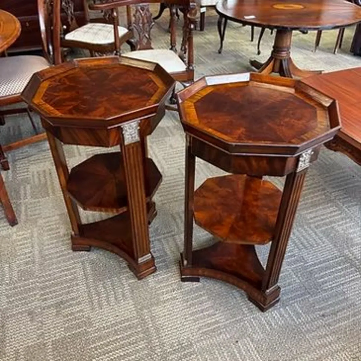 A pair of maitland Smith octagonal inlaid mahogany