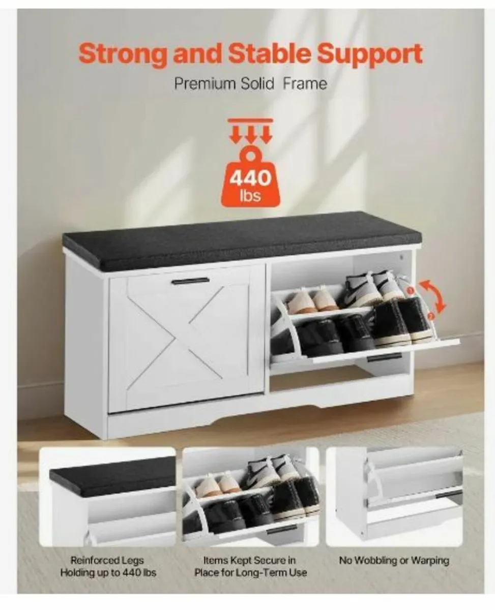Entryway Shoe Storage Bench, 1000 x 305 x 475 mm - Image 3
