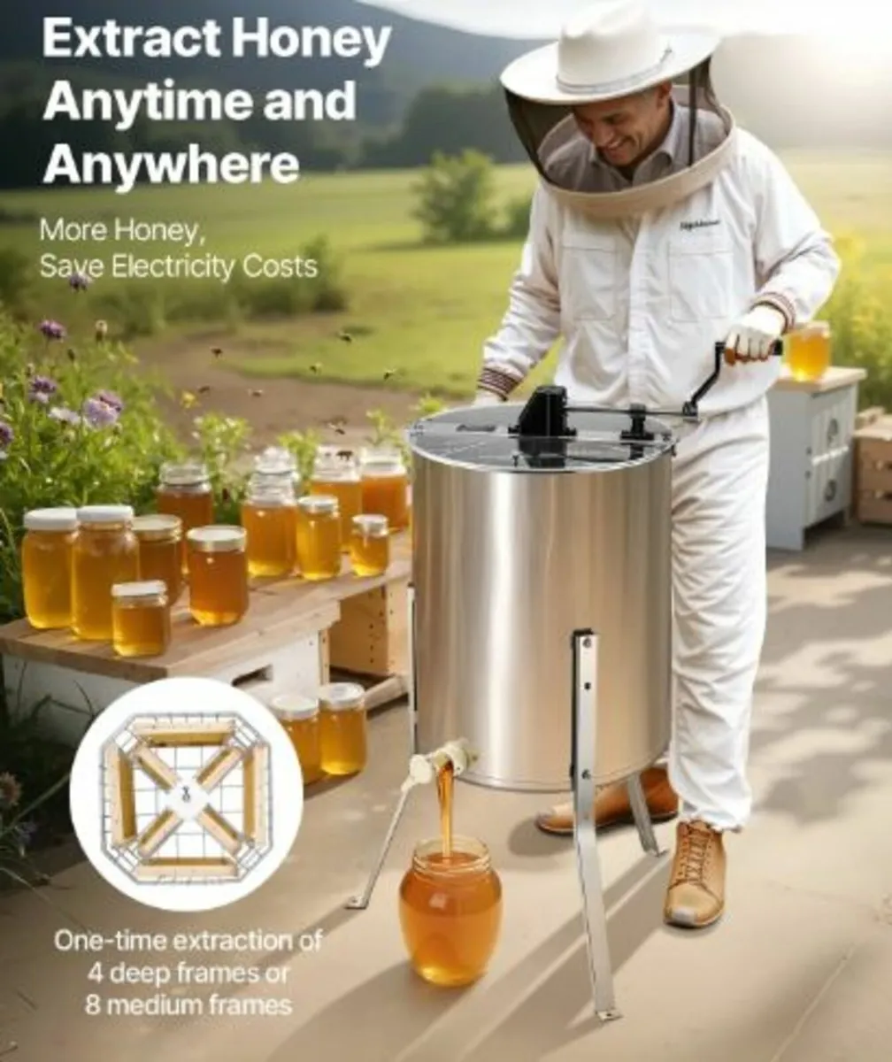 Honey Extractor, 4/8 Frame Manual Honey Spinner - Image 2