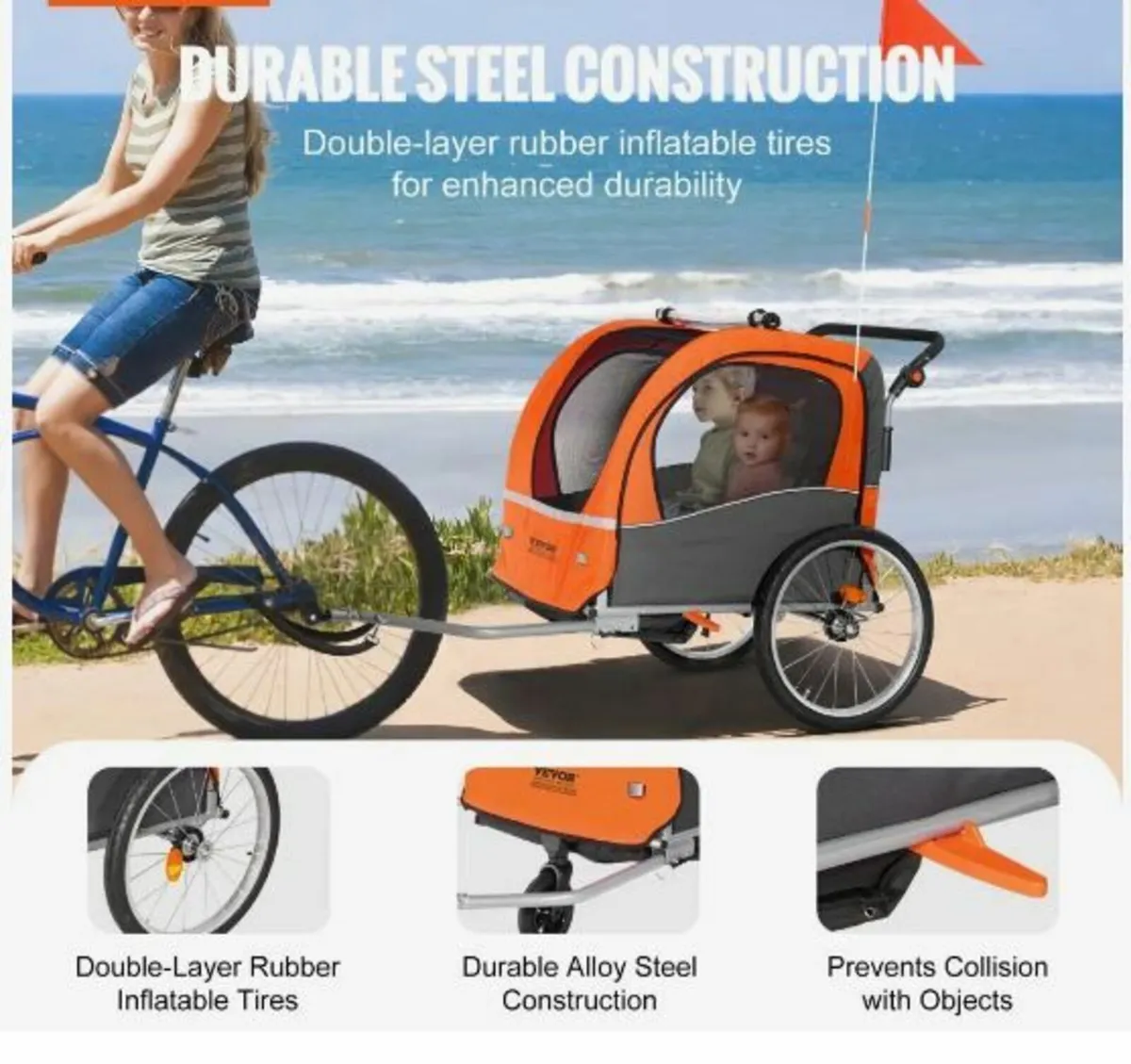 Bike Trailer for Toddlers, Kids, Double Seat - Image 3