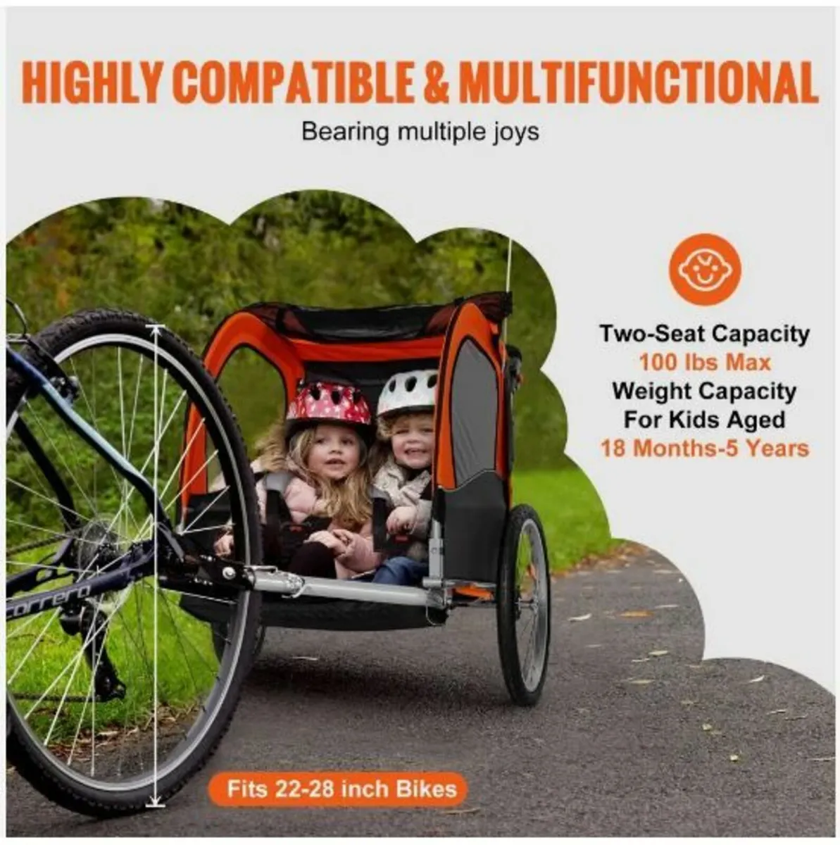 Bike Trailer for Toddlers, Kids, Double Seat - Image 4