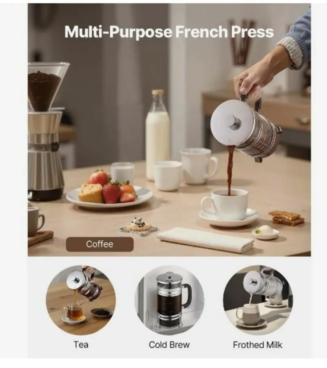 French Press Coffee Maker, 1 Liter - Image 2