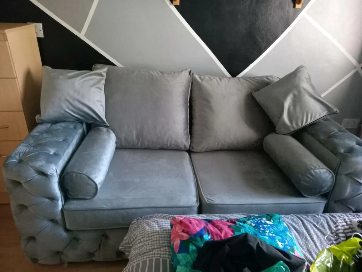 BRAND NEW2 seater silver plush velvet Chester sofa - Image 2