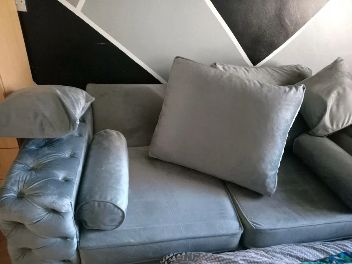 BRAND NEW2 seater silver plush velvet Chester sofa - Image 4