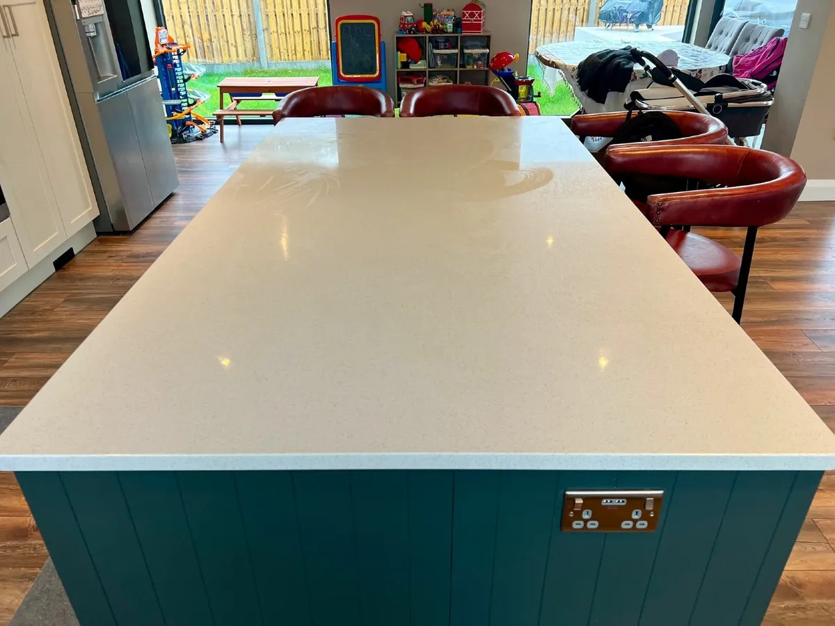 Kitchen Island White Quartz Top 2180mm x 1220mm - Image 1