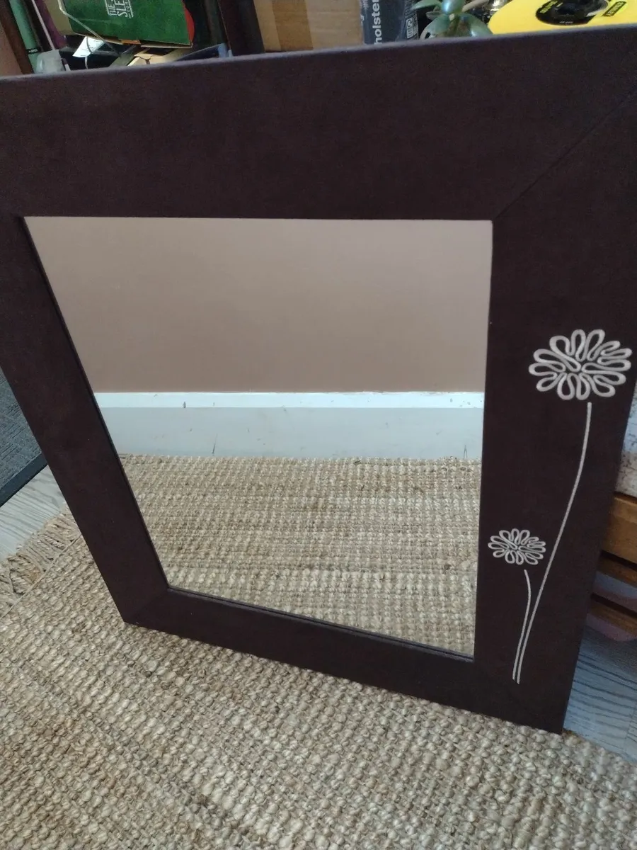 As new heavy Large wall mirror brown suede - Image 1