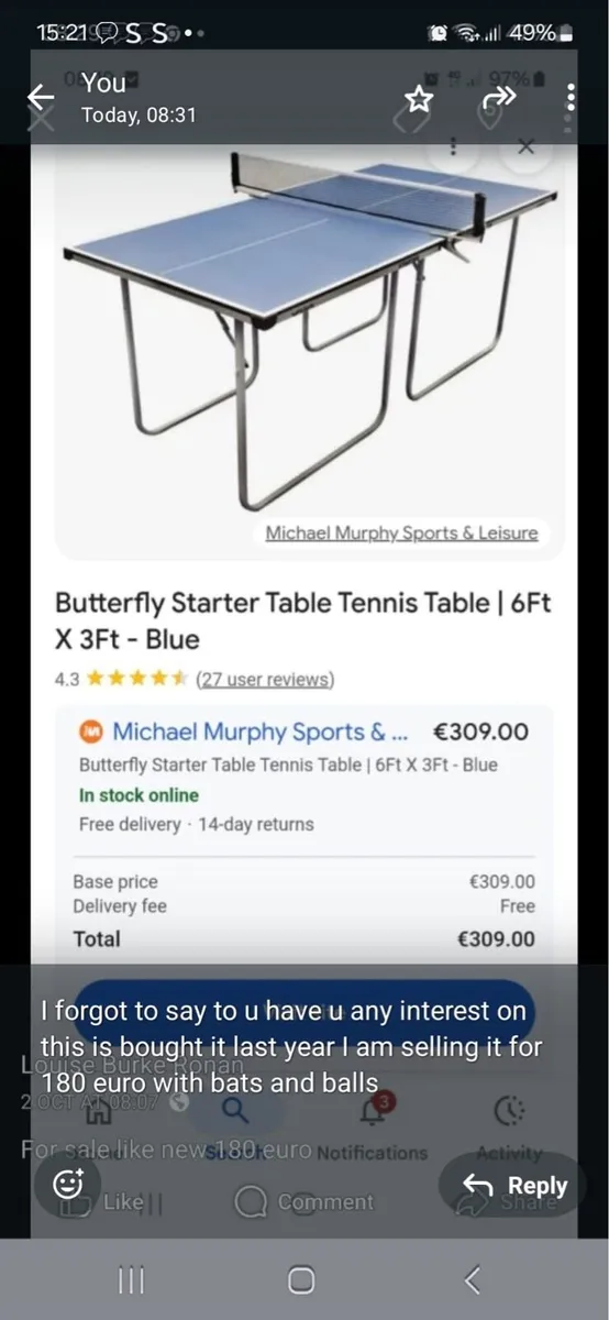 Table tennis table