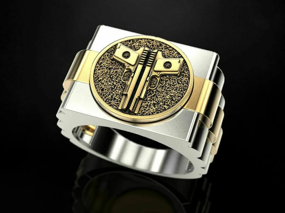Men's 18k Gold Double Ring Punk Jewelry