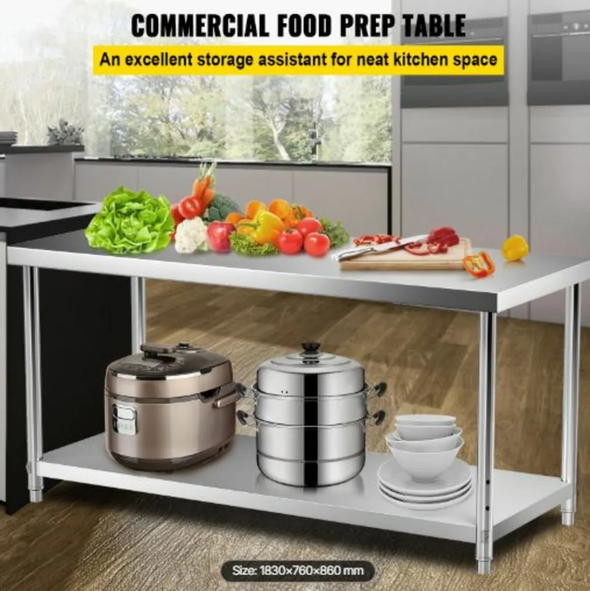 Stainless Steel Prep Table, 182.9 x76.2 x86.4 cm - Image 2